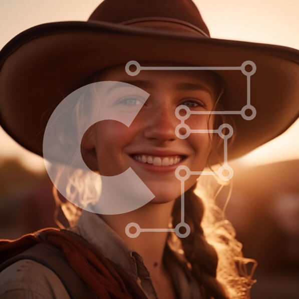 Intra Συλλεκτικό Ξύλινο Παζλ Plywood  4mm - Χαμογελαστό κορίτσι με καουμπόικο καπέλο στο ηλιοβασίλεμα Σε Ξύλινο Κουτί - Διαστάσεις Puzzle: 10x10 cm – 25 κομμάτια