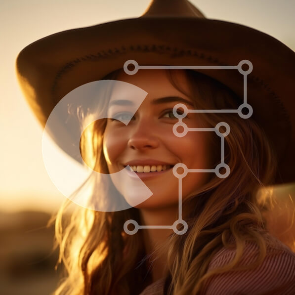 Intra Συλλεκτικό Ξύλινο Παζλ Plywood  4mm - Χαμογελαστή γυναίκα με καουμπόικο καπέλο στο ηλιοβασίλεμα Σε Ξύλινο Κουτί - Διαστάσεις Puzzle: 10x10 cm – 25 κομμάτια