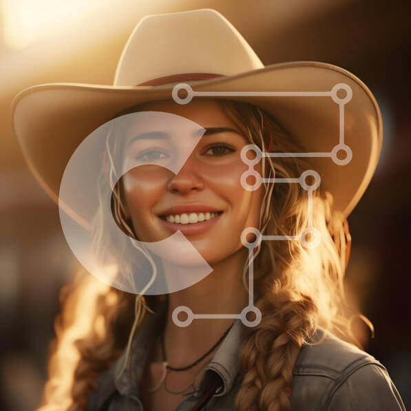 Intra Συλλεκτικό Ξύλινο Παζλ Plywood  4mm - Χαμογελαστή γυναίκα με καουμπόικο καπέλο Σε Ξύλινο Κουτί - Διαστάσεις Puzzle: 10x10 cm – 25 κομμάτια