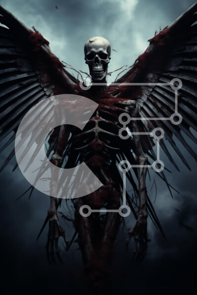 Intra Συλλεκτικό Ξύλινο Παζλ Plywood  4mm - Γοτθικός σκελετός με φτερά στον δραματικό ουρανό Σε Ξύλινο Κουτί - Διαστάσεις Puzzle: 10x10 cm – 25 κομμάτια