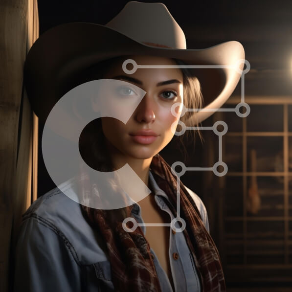 Intra Συλλεκτικό Ξύλινο Παζλ Plywood  4mm - Πορτρέτο καουμπόισσας σε ρουστίκ σκηνικό Σε Ξύλινο Κουτί - Διαστάσεις Puzzle: 10x10 cm – 25 κομμάτια