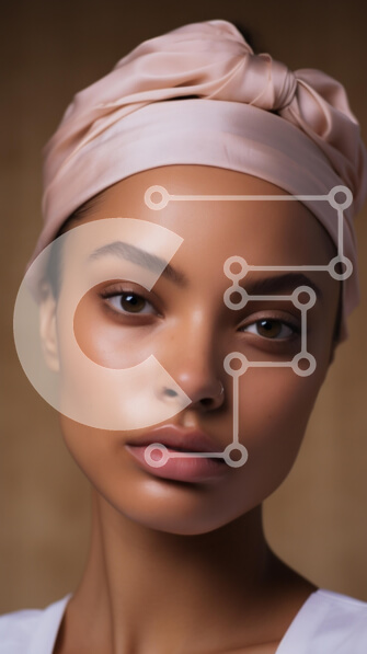 Intra Συλλεκτικό Ξύλινο Παζλ Plywood  4mm - Κοντινό πλάνο πορτρέτο μιας νεαρής γυναίκας με ροζ μαντίλα Σε Ξύλινο Κουτί - Διαστάσεις Puzzle: 10x10 cm – 25 κομμάτια