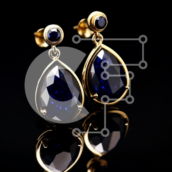 Σετ των 2 Intra Συλλεκτικό Ξύλινο Παζλ Plywood  4mm - Κομψά μπλε σκουλαρίκια πολύτιμων λίθων σε χρυσό σκηνικό Σε Ξύλινο Κουτί - Διαστάσεις: 10x10 cm – 25 κομμάτια