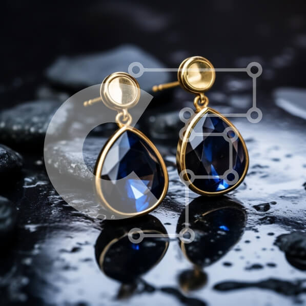 Σετ των 2 Intra Συλλεκτικό Ξύλινο Παζλ Plywood  4mm - Κομψά χρυσά σκουλαρίκια με μπλε πολύτιμους λίθους Σε Ξύλινο Κουτί - Διαστάσεις: 10x10 cm – 25 κομμάτια