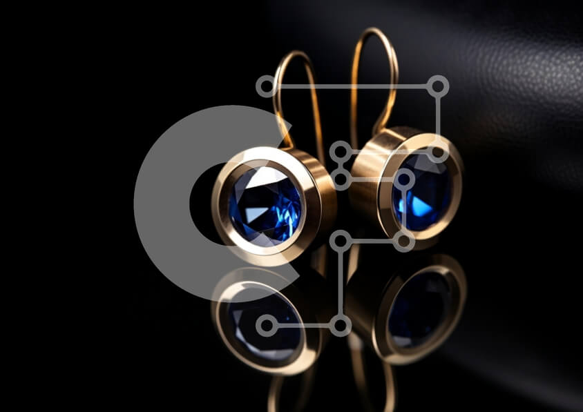 Intra Συλλεκτικό Ξύλινο Παζλ Plywood  4mm - Κομψά χρυσά σκουλαρίκια με μπλε πολύτιμους λίθους Σε Ξύλινο Κουτί - Διαστάσεις Puzzle: 10x10 cm – 25 κομμάτια