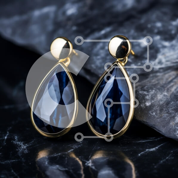 Σετ των 2 Intra Συλλεκτικό Ξύλινο Παζλ Plywood  4mm - Κομψά σκουλαρίκια δάκρυ με σκούρο μπλε πολύτιμους λίθους Σε Ξύλινο Κουτί - Διαστάσεις: 10x10 cm – 25 κομμάτια