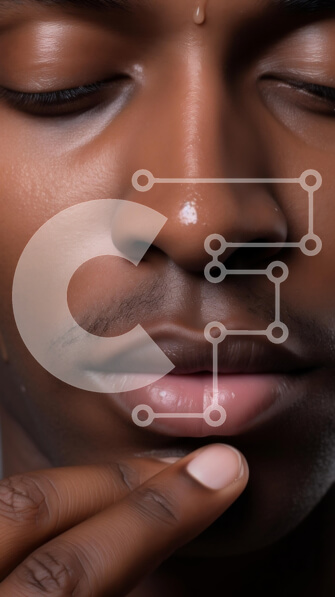 Intra Συλλεκτικό Ξύλινο Παζλ Plywood  4mm - Κοντινό πλάνο του προσώπου ενός άνδρα με γαλήνια έκφραση και πτώση νερού Σε Ξύλινο Κουτί - Διαστάσεις Puzzle: 10x10 cm – 25 κομμάτια