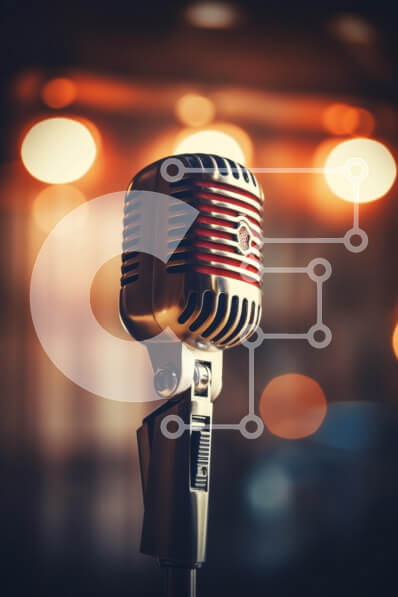 Intra Συλλεκτικό Ξύλινο Παζλ Plywood  4mm - Κλασικό ρετρό μικρόφωνο με ζεστά φώτα Bokeh Σε Ξύλινο Κουτί - Διαστάσεις: 10x10 cm – 25 κομμάτια