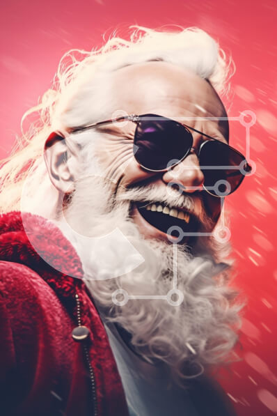 Intra Συλλεκτικό Ξύλινο Παζλ Plywood  4mm - Χαρούμενος ηλικιωμένος με γυαλιά ηλίου με εορταστικό φόντο Σε Ξύλινο Κουτί - Διαστάσεις: 10x10 cm – 25 κομμάτια