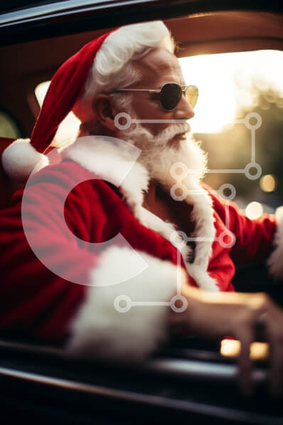 Intra Συλλεκτικό Ξύλινο Παζλ Plywood  4mm - Κομψός Άγιος Βασίλης που οδηγεί ένα vintage αυτοκίνητο Σε Ξύλινο Κουτί - Διαστάσεις: 10x10 cm – 25 κομμάτια