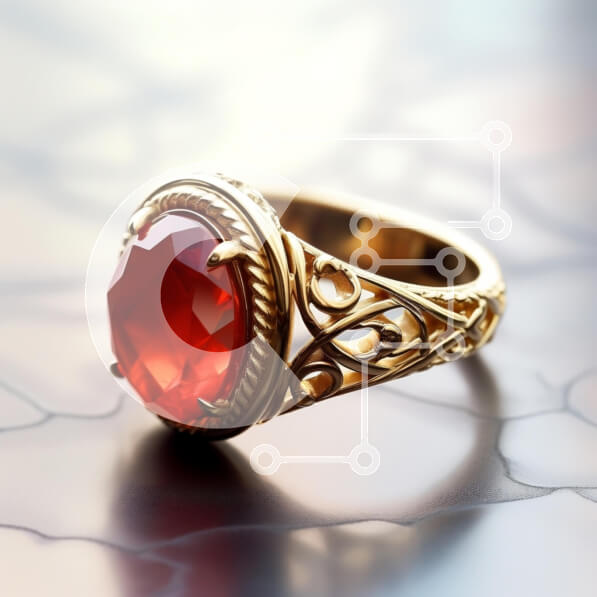 Intra Συλλεκτικό Ξύλινο Παζλ Plywood  4mm - Περίπλοκο χρυσό δαχτυλίδι με κόκκινο πολύτιμο λίθο Σε Ξύλινο Κουτί - Διαστάσεις: 10x10 cm – 25 κομμάτια