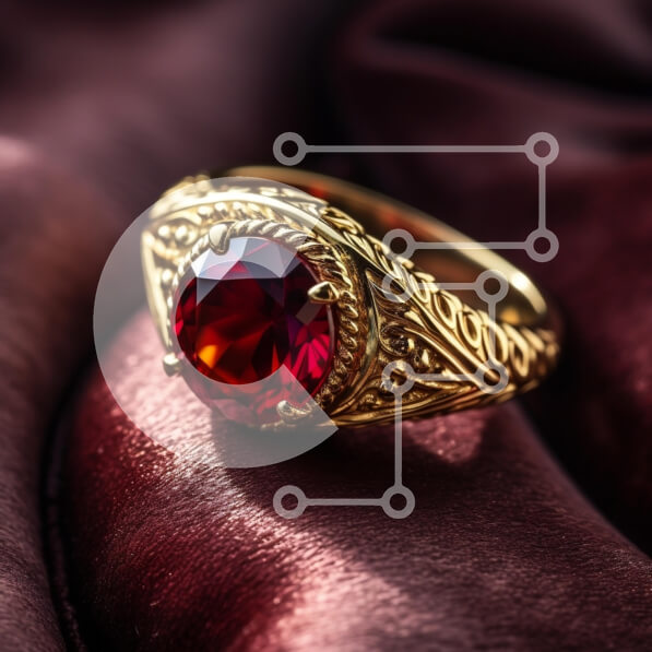 Σετ των 2 Intra Συλλεκτικό Ξύλινο Παζλ Plywood  4mm - Κομψό χρυσό δαχτυλίδι με κόκκινο πολύτιμο λίθο σε ύφασμα Βουργουνδίας Σε Ξύλινο Κουτί - Διαστάσεις: 10x10 cm – 25 κομμάτια