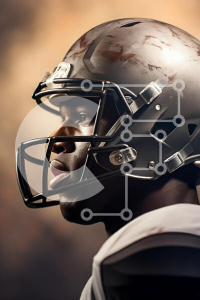 Intra Συλλεκτικό Ξύλινο Παζλ Plywood  4mm - Κοντινό πλάνο ενός ποδοσφαιριστή με κράνος Σε Ξύλινο Κουτί - Διαστάσεις Puzzle: 10x10 cm – 25 κομμάτια