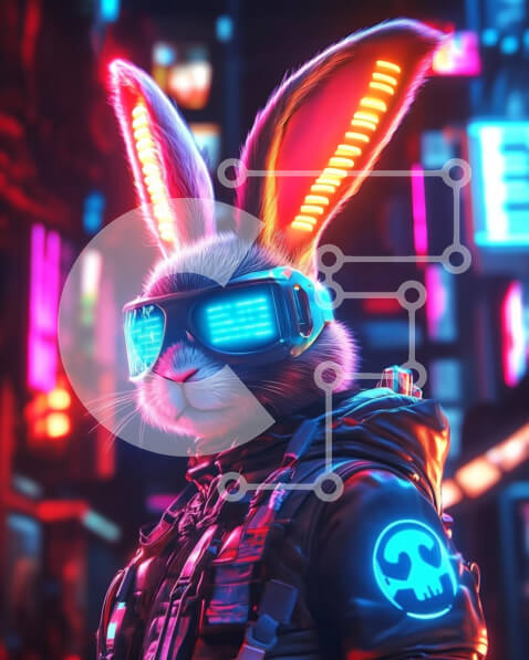 Σετ των 2 Intra Συλλεκτικό Ξύλινο Παζλ Plywood  4mm - Φουτουριστικό κουνέλι σε φώτα νέον Σε Ξύλινο Κουτί - Διαστάσεις: 10x10 cm – 25 κομμάτια