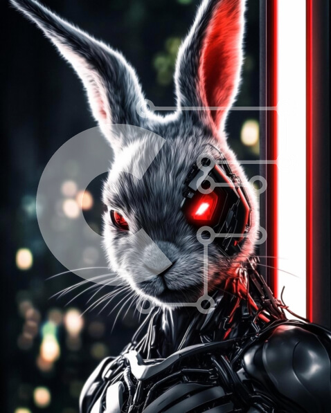 Σετ των 2 Intra Συλλεκτικό Ξύλινο Παζλ Plywood  4mm - Φουτουριστικό ρομποτικό κουνέλι Σε Ξύλινο Κουτί - Διαστάσεις: 10x10 cm – 25 κομμάτια