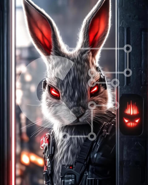 Σετ των 2 Intra Συλλεκτικό Ξύλινο Παζλ Plywood  4mm - Φουτουριστικό κουνέλι με λαμπερά μάτια Σε Ξύλινο Κουτί - Διαστάσεις: 10x10 cm – 25 κομμάτια