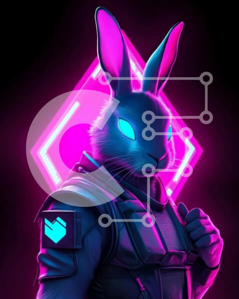 Intra Συλλεκτικό Ξύλινο Παζλ Plywood  4mm - Στυλιζαρισμένο φουτουριστικό κουνέλι με νέον φόντο Σε Ξύλινο Κουτί - Διαστάσεις Puzzle: 10x10 cm – 25 κομμάτια