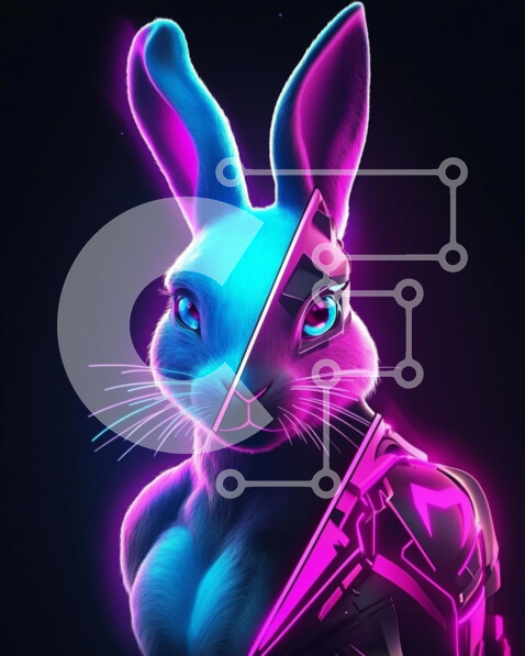 Σετ των 2 Intra Συλλεκτικό Ξύλινο Παζλ Plywood  4mm - Φουτουριστικό κουνέλι σε νέον χρώματα Σε Ξύλινο Κουτί - Διαστάσεις: 10x10 cm – 25 κομμάτια