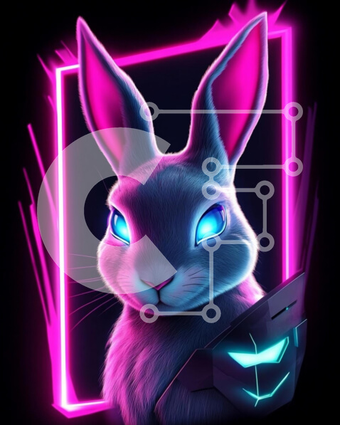 Σετ των 2 Intra Συλλεκτικό Ξύλινο Παζλ Plywood  4mm - Φουτουριστικό κουνέλι εικονογράφηση Σε Ξύλινο Κουτί - Διαστάσεις: 10x10 cm – 25 κομμάτια