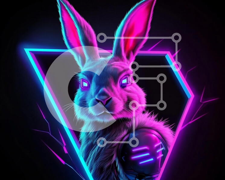 Intra Συλλεκτικό Ξύλινο Παζλ Plywood  4mm - Κουνέλι νέον στην αφηρημένη τέχνη Σε Ξύλινο Κουτί - Διαστάσεις Puzzle: 10x10 cm – 25 κομμάτια