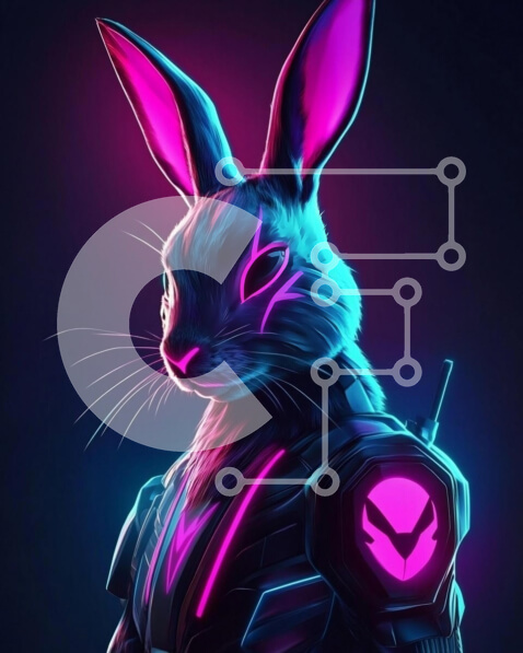 Σετ των 2 Intra Συλλεκτικό Ξύλινο Παζλ Plywood  4mm - Φουτουριστικό νέον κουνέλι Σε Ξύλινο Κουτί - Διαστάσεις: 10x10 cm – 25 κομμάτια