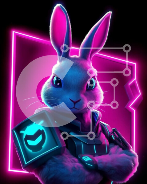 Σετ των 2 Intra Συλλεκτικό Ξύλινο Παζλ Plywood  4mm - Φουτουριστικός χαρακτήρας κουνελιού με νέον τόνους Σε Ξύλινο Κουτί - Διαστάσεις: 10x10 cm – 25 κομμάτια