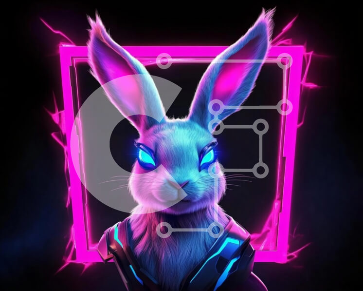 Intra Συλλεκτικό Ξύλινο Παζλ Plywood  4mm - Φουτουριστικό κουνέλι με νέον τόνους Σε Ξύλινο Κουτί - Διαστάσεις Puzzle: 10x10 cm – 25 κομμάτια