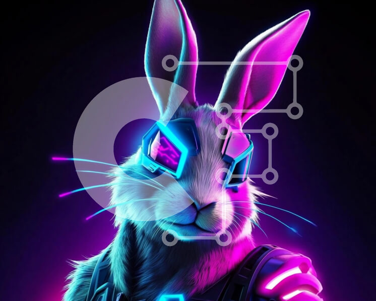 Σετ των 2 Intra Συλλεκτικό Ξύλινο Παζλ Plywood  4mm - Φουτουριστικό κουνέλι με νέον τόνους Σε Ξύλινο Κουτί - Διαστάσεις: 10x10 cm – 25 κομμάτια