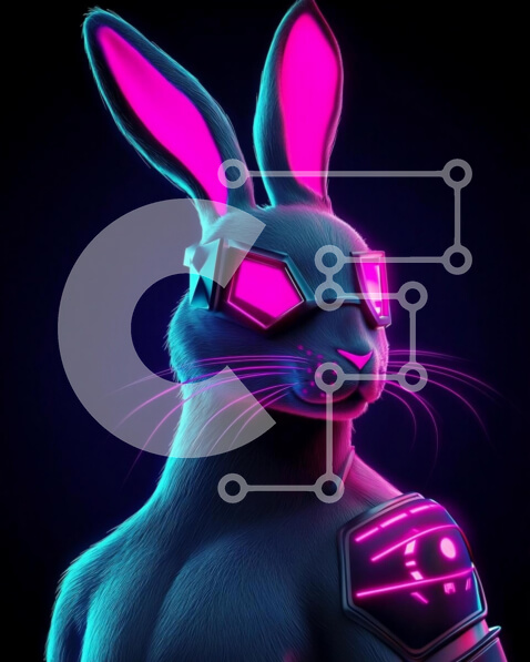 Intra Συλλεκτικό Ξύλινο Παζλ Plywood  4mm - Φουτουριστικός χαρακτήρας κουνελιού σε νέον χρώματα Σε Ξύλινο Κουτί - Διαστάσεις Puzzle: 10x10 cm – 25 κομμάτια