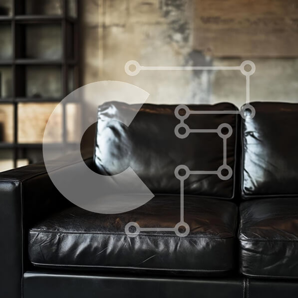 Intra Συλλεκτικό Ξύλινο Παζλ Plywood  4mm - Κοντινό πλάνο ενός μαύρου δερμάτινου καναπέ σε ένα μοντέρνο εσωτερικό Σε Ξύλινο Κουτί - Διαστάσεις Puzzle: 10x10 cm – 25 κομμάτια