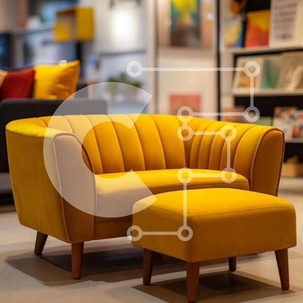 Intra Συλλεκτικό Ξύλινο Παζλ Plywood  4mm - Κομψός κίτρινος καναπές και οθωμανικό στο μοντέρνο εσωτερικό Σε Ξύλινο Κουτί - Διαστάσεις Puzzle: 10x10 cm – 25 κομμάτια