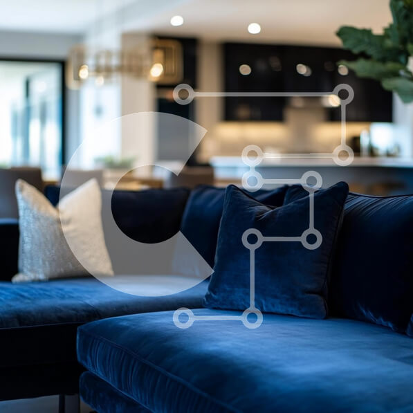 Intra Συλλεκτικό Ξύλινο Παζλ Plywood  4mm - Κομψό σαλόνι με μπλε καναπέ Σε Ξύλινο Κουτί - Διαστάσεις Puzzle: 10x10 cm – 25 κομμάτια