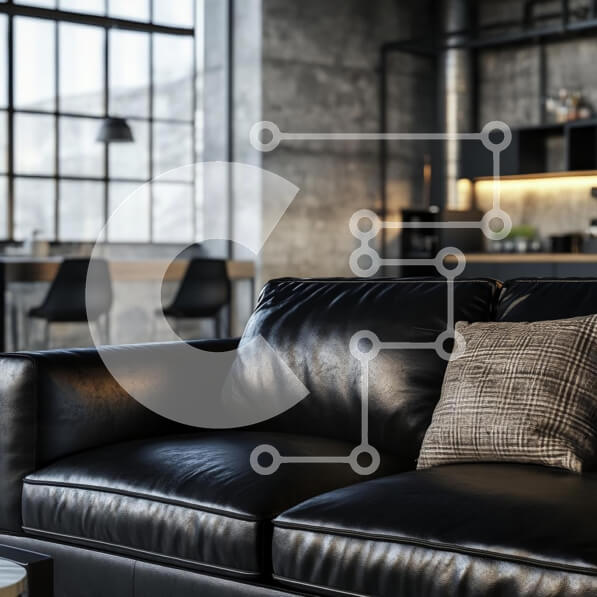 Intra Συλλεκτικό Ξύλινο Παζλ Plywood  4mm - Μοντέρνο σαλόνι με μαύρο δερμάτινο καναπέ Σε Ξύλινο Κουτί - Διαστάσεις Puzzle: 10x10 cm – 25 κομμάτια