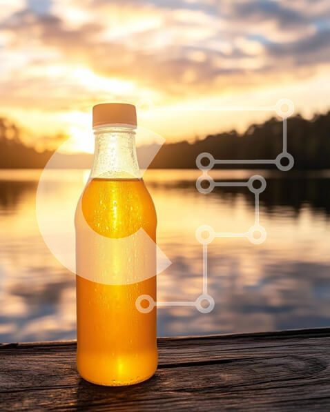 Σετ των 2 Intra Συλλεκτικό Ξύλινο Παζλ Plywood  4mm - Χρυσό μπουκάλι ποτού στο ηλιοβασίλεμα δίπλα στη λίμνη Σε Ξύλινο Κουτί - Διαστάσεις: 10x10 cm – 25 κομμάτια