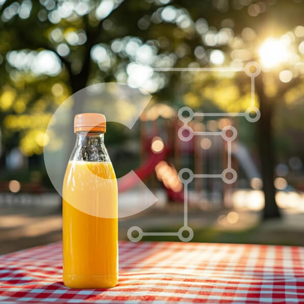 Σετ των 2 Intra Συλλεκτικό Ξύλινο Παζλ Plywood  4mm - Μπουκάλι χυμό πορτοκαλιού σε ένα πάρκο Σε Ξύλινο Κουτί - Διαστάσεις: 10x10 cm – 25 κομμάτια