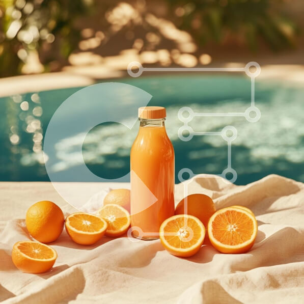 Σετ των 2 Intra Συλλεκτικό Ξύλινο Παζλ Plywood  4mm - Φρέσκος χυμός πορτοκαλιού και πορτοκάλια δίπλα στην πισίνα Σε Ξύλινο Κουτί - Διαστάσεις: 10x10 cm – 25 κομμάτια