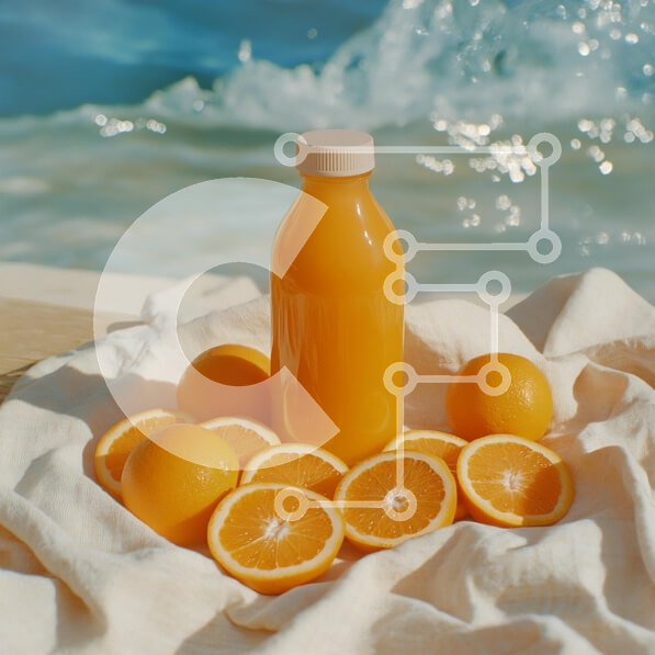 Σετ των 2 Intra Συλλεκτικό Ξύλινο Παζλ Plywood  4mm - Δροσιστικός χυμός πορτοκαλιού και πορτοκάλια δίπλα στον ωκεανό Σε Ξύλινο Κουτί - Διαστάσεις: 10x10 cm – 25 κομμάτια