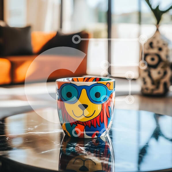 Intra Συλλεκτικό Ξύλινο Παζλ Plywood  4mm - Πολύχρωμη κούπα λιονταριού σε ένα μοντέρνο σαλόνι Σε Ξύλινο Κουτί - Διαστάσεις Puzzle: 10x10 cm – 25 κομμάτια