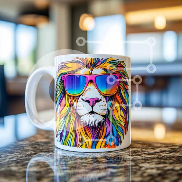 Intra Συλλεκτικό Ξύλινο Παζλ Plywood  4mm - Πολύχρωμη κούπα λιονταριού σε μαρμάρινο πάγκο Σε Ξύλινο Κουτί - Διαστάσεις: 10x10 cm – 25 κομμάτια