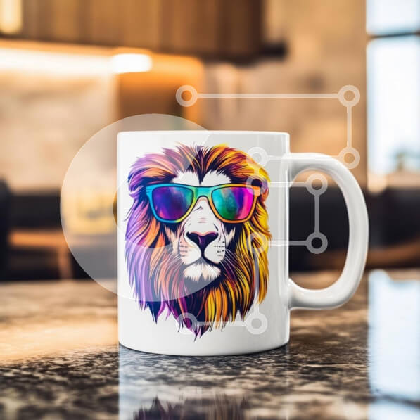 Intra Συλλεκτικό Ξύλινο Παζλ Plywood  4mm - Πολύχρωμη κούπα λιονταριού με γυαλιά ηλίου Σε Ξύλινο Κουτί - Διαστάσεις: 10x10 cm – 25 κομμάτια