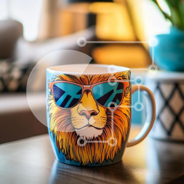 Intra Συλλεκτικό Ξύλινο Παζλ Plywood  4mm - Κούπα λιονταριού με γυαλιά ηλίου Σε Ξύλινο Κουτί - Διαστάσεις: 10x10 cm – 25 κομμάτια