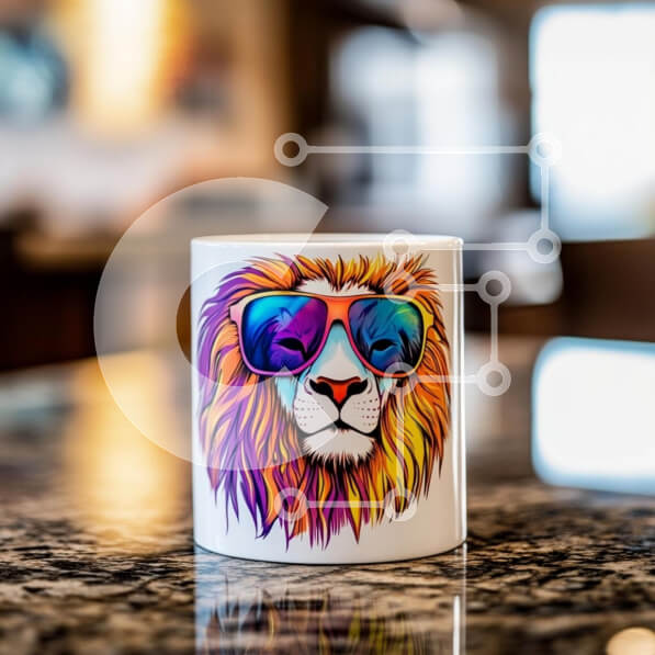 Intra Συλλεκτικό Ξύλινο Παζλ Plywood  4mm - Πολύχρωμη κούπα λιονταριού στον πάγκο από γρανίτη Σε Ξύλινο Κουτί - Διαστάσεις: 10x10 cm – 25 κομμάτια