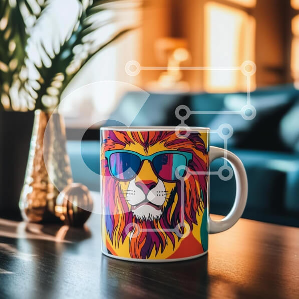 Intra Συλλεκτικό Ξύλινο Παζλ Plywood  4mm - Πολύχρωμη κούπα λιονταριού σε ένα τραπέζι Σε Ξύλινο Κουτί - Διαστάσεις: 10x10 cm – 25 κομμάτια