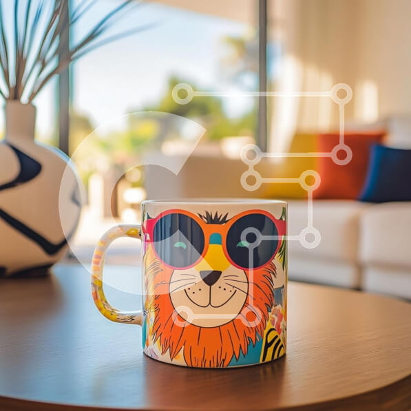 Intra Συλλεκτικό Ξύλινο Παζλ Plywood  4mm - Πολύχρωμη κούπα λιονταριού σε ένα ξύλινο τραπέζι Σε Ξύλινο Κουτί - Διαστάσεις: 10x10 cm – 25 κομμάτια