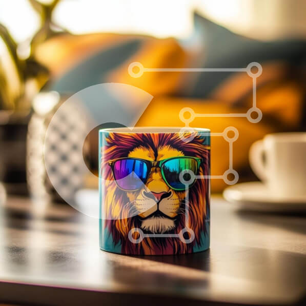 Intra Συλλεκτικό Ξύλινο Παζλ Plywood  4mm - Πολύχρωμη κούπα λιονταριού σε ένα ξύλινο τραπέζι Σε Ξύλινο Κουτί - Διαστάσεις: 10x10 cm – 25 κομμάτια