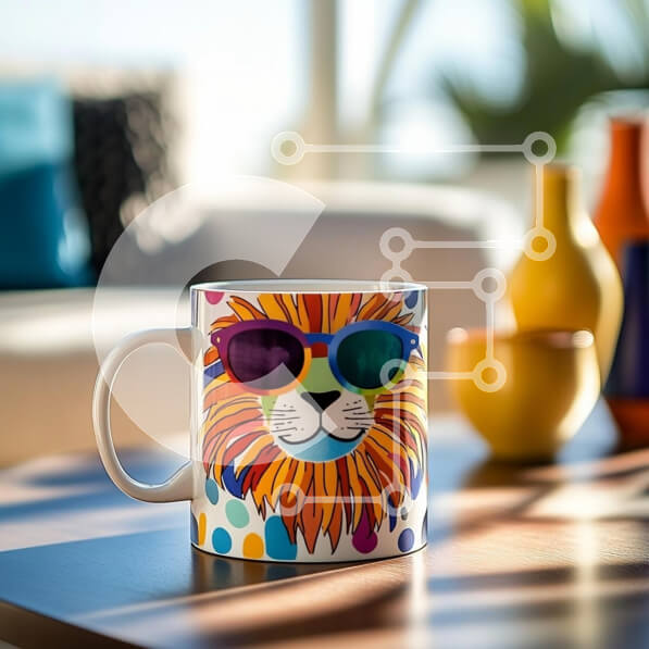 Intra Συλλεκτικό Ξύλινο Παζλ Plywood  4mm - Πολύχρωμη κούπα λιονταριού σε ξύλινο τραπέζι Σε Ξύλινο Κουτί - Διαστάσεις: 10x10 cm – 25 κομμάτια