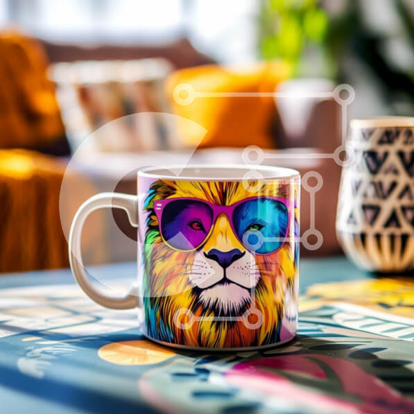 Intra Συλλεκτικό Ξύλινο Παζλ Plywood  4mm - Πολύχρωμη κούπα λιονταριού σε ένα άνετο εσωτερικό Σε Ξύλινο Κουτί - Διαστάσεις: 10x10 cm – 25 κομμάτια