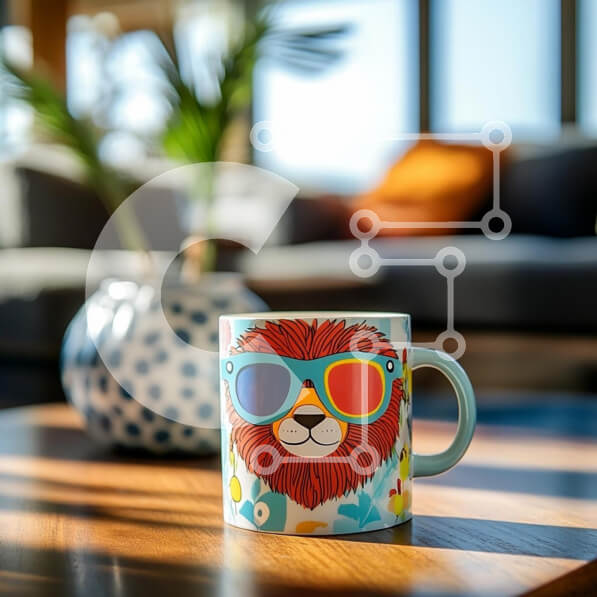 Intra Συλλεκτικό Ξύλινο Παζλ Plywood  4mm - Πολύχρωμη κούπα λιονταριού στο άνετο σαλόνι Σε Ξύλινο Κουτί - Διαστάσεις Puzzle: 10x10 cm – 25 κομμάτια