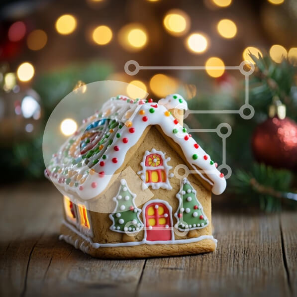 Intra Συλλεκτικό Ξύλινο Παζλ Plywood  4mm - Εορταστικά διακοσμημένο σπίτι με μελόψωμο Σε Ξύλινο Κουτί - Διαστάσεις: 10x10 cm – 25 κομμάτια