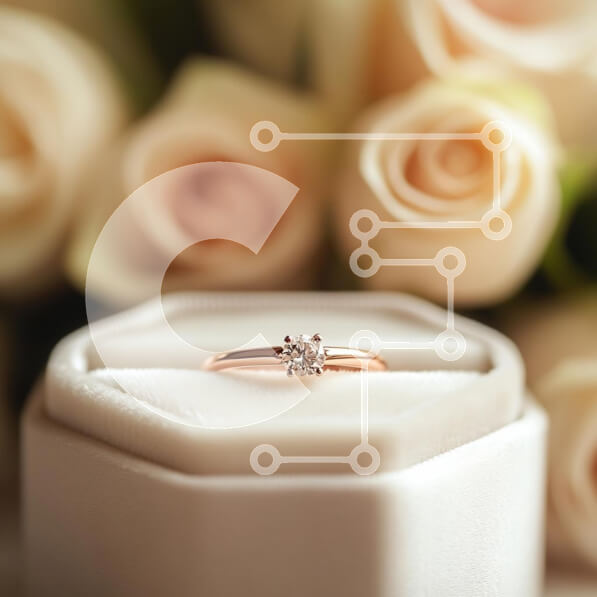 Σετ των 2 Intra Συλλεκτικό Ξύλινο Παζλ Plywood  4mm - Κομψό δαχτυλίδι αρραβώνων σε ροζ χρυσό σκηνικό με κρεμ τριαντάφυλλα Σε Ξύλινο Κουτί - Διαστάσεις: 10x10 cm – 25 κομμάτια